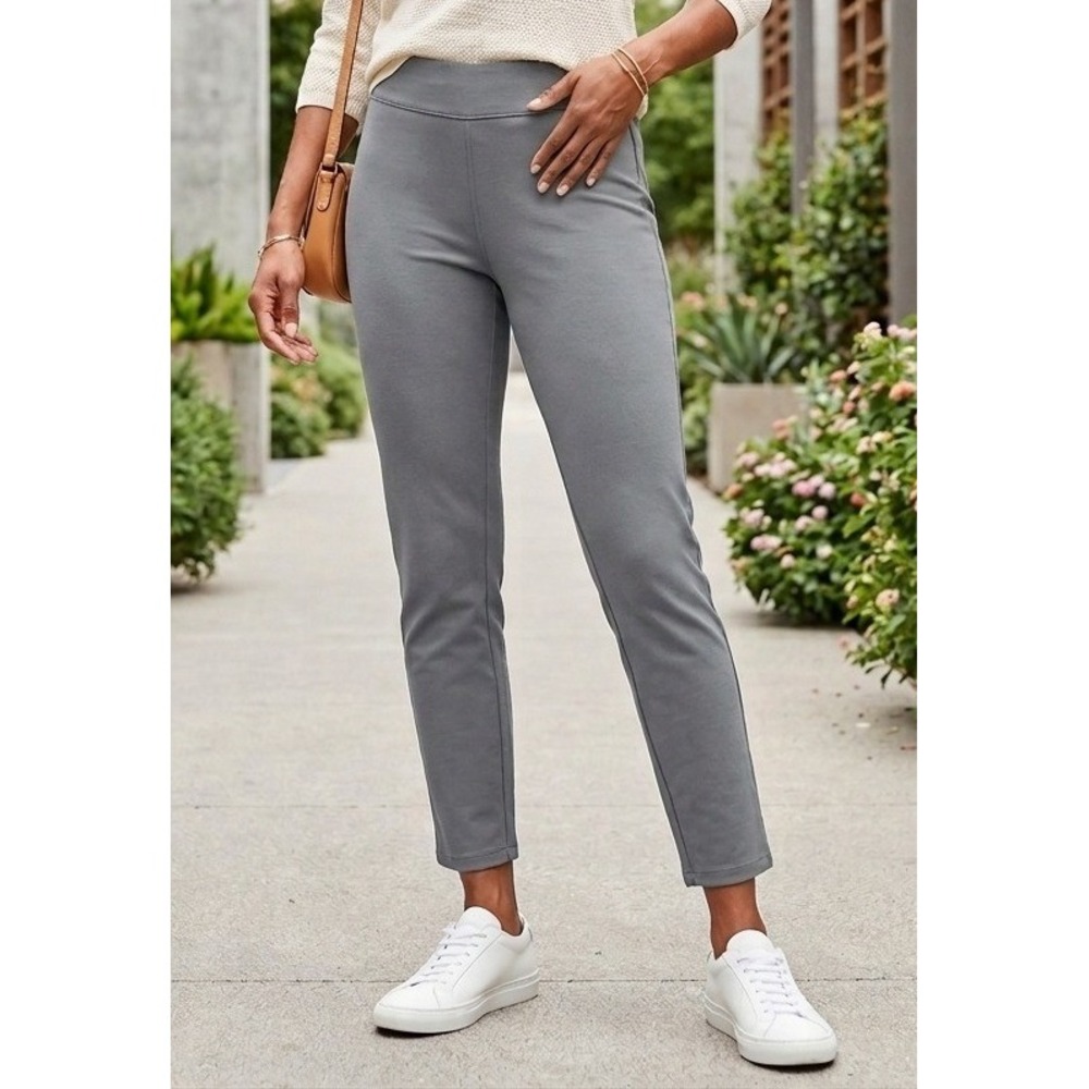 Susan Graver Weekend Pull On Slim Leg Ankle Pants Women's M Gray Cotton Stretch